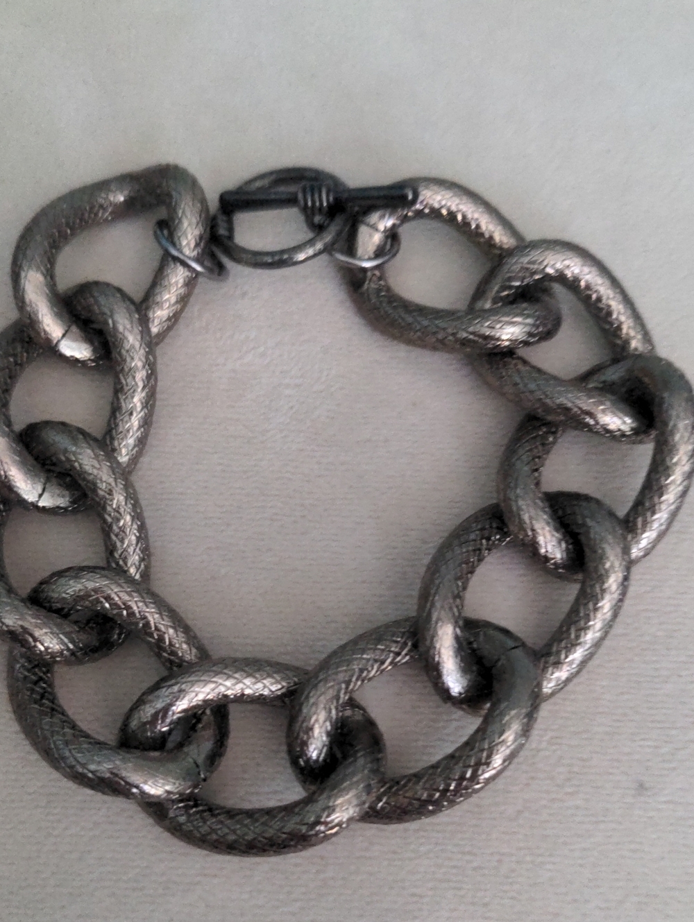 Chunky Gunmetal Silvertone Curb Chain Bracelet, Vintage BoldExcellent Condition